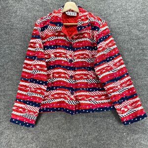 Keren Hart Blazer Women M Medium Red Striped Button Up Collared Long Sleeve